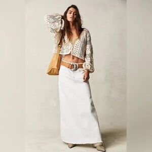 Free People We The Free Denim Off White Maxi Denim Skirt